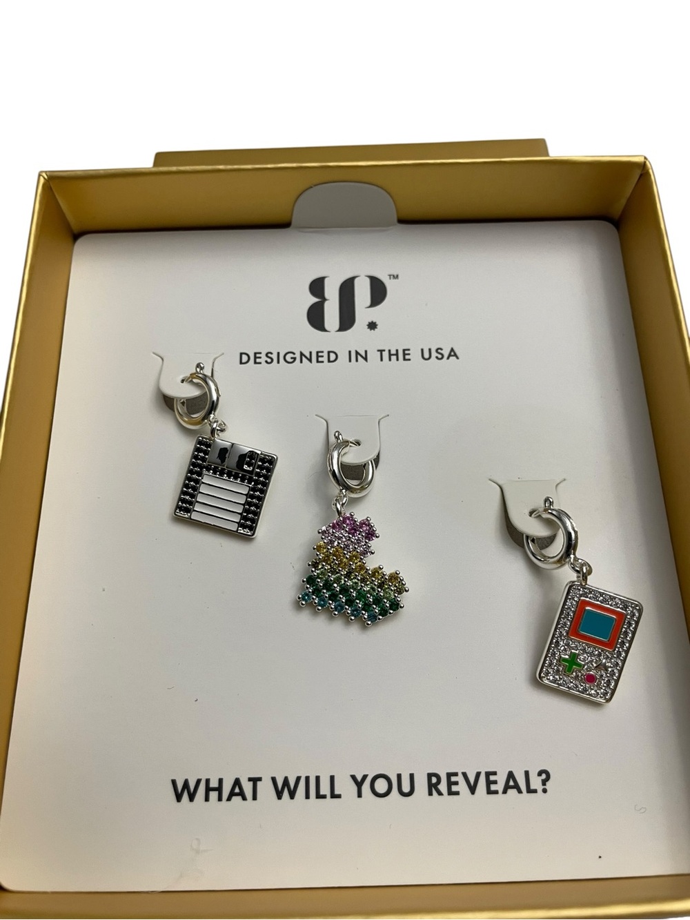 Bomb Party Gem Society CH81012 “Y2K Memories” Charms Set 3pc Silver/CZ NIB